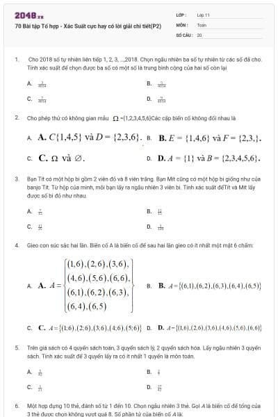 70 Bài tập Tổ hợp - Xác Suất cực hay có lời giải chi tiết(P2)