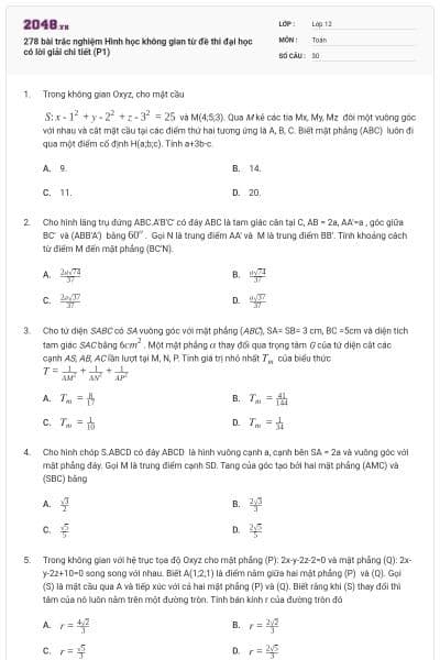 278 bài trắc nghiệm Hình học không gian từ đề thi đại học có lời giải chi tiết (P1)