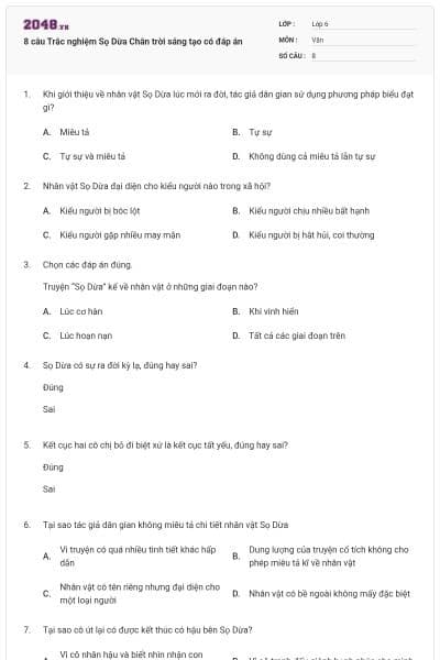 8 câu Trắc nghiệm Sọ Dừa Chân trời sáng tạo có đáp án