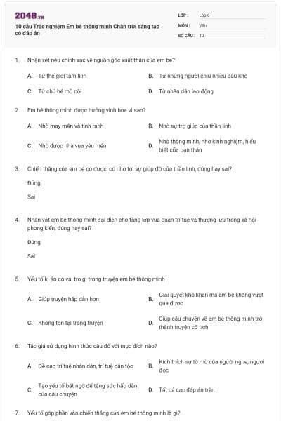 10 câu Trắc nghiệm Em bé thông minh Chân trời sáng tạo có đáp án