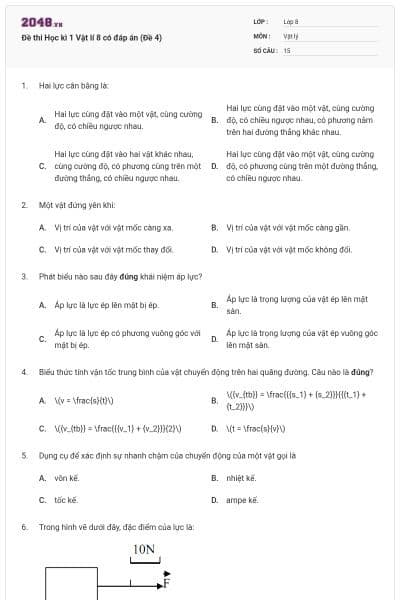 Đề thi Học kì 1 Vật lí 8 có đáp án (Đề 4)