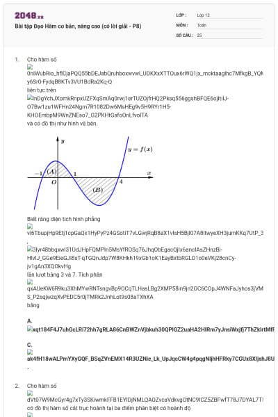 Bài tập Đạo Hàm cơ bản, nâng cao (có lời giải - P8)