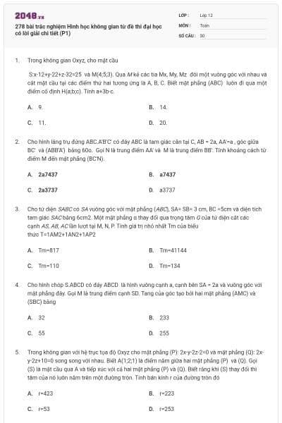 278 bài trắc nghiệm Hình học không gian từ đề thi đại học có lời giải chi tiết (P1)