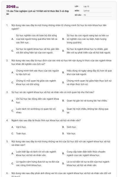 15 câu Trắc nghiệm Lịch sử 10 Kết nối tri thức Bài 3 có đáp án