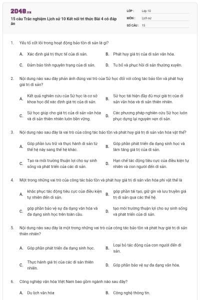 15 câu Trắc nghiệm Lịch sử 10 Kết nối tri thức Bài 4 có đáp án