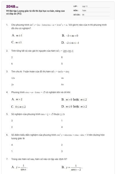 99 Bài tập Lượng giác từ đề thi đại học cơ bản, nâng cao có đáp án (P2)