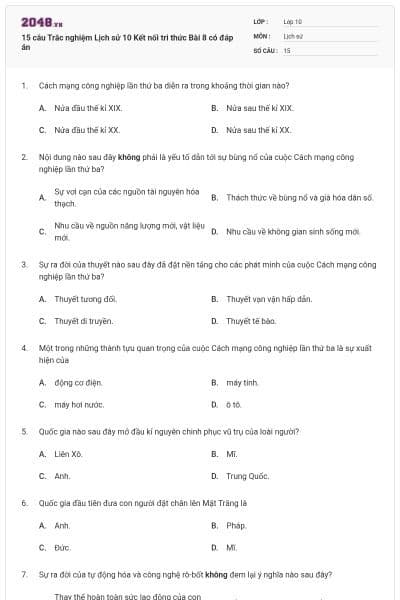 15 câu Trắc nghiệm Lịch sử 10 Kết nối tri thức Bài 8 có đáp án