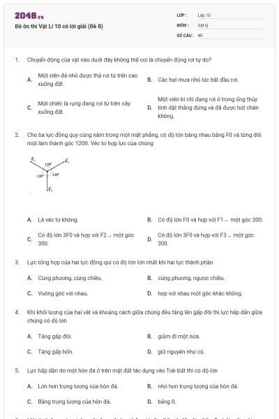 Đề ôn thi Vật Lí 10 có lời giải (Đề 8)