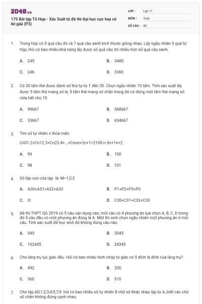 175 Bài tập Tổ Hợp - Xác Suất từ đề thi đại học cực hay có lời giải (P3)