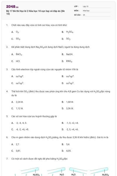 Bộ 17  Đề thi Học kì 2 Hóa học 10 cực hay có đáp án (Đề 10)