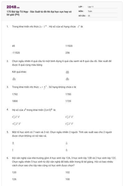 175  Bài tập Tổ Hợp - Xác Suất từ đề thi đại học cực hay có lời giải (P4)