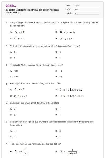 99 Bài tập Lượng giác từ đề thi đại học cơ bản, nâng cao có đáp án (P2)