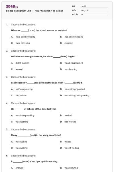 Bài tập trắc nghiệm Unit 1 - Ngữ Pháp phần 4 có đáp án