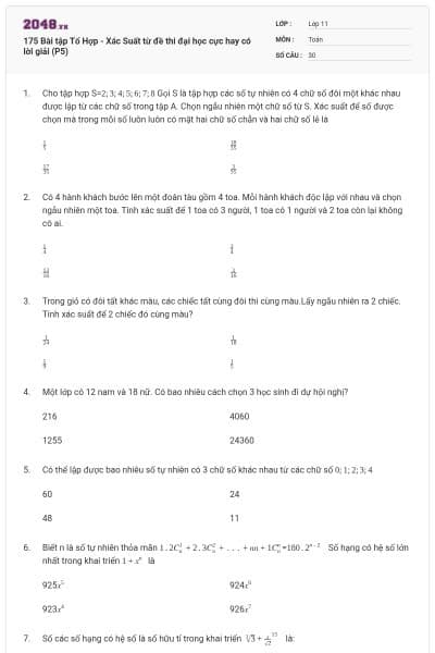 175 Bài tập Tổ Hợp - Xác Suất từ đề thi đại học cực hay có lời giải (P5)