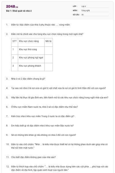 Bài 1: Khái quát về nhà ở