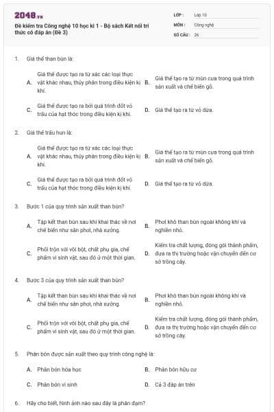 Đề kiểm tra Công nghệ 10 học kì 1 - Bộ sách Kết nối tri thức có đáp án (Đề 3)