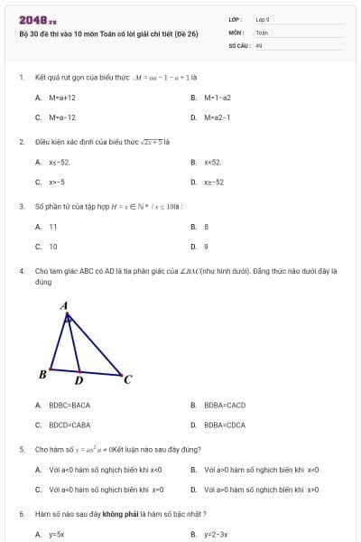Bộ 30 đề thi vào 10 môn Toán có lời giải chi tiết (Đề 26)