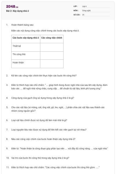 Bài 2: Xây dựng nhà ở