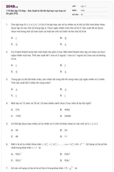 175 Bài tập Tổ Hợp - Xác Suất từ đề thi đại học cực hay có lời giải (P5)