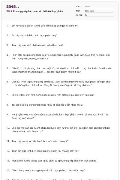 Bài 5: Phương pháp bảo quản và chế biến thực phẩm