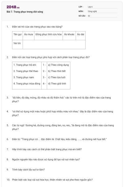 Bài 7. Trang phục trong đời sống