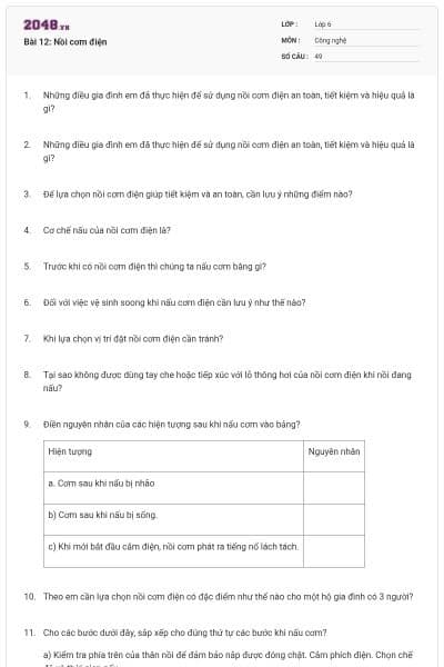 Bài 12: Nồi cơm điện