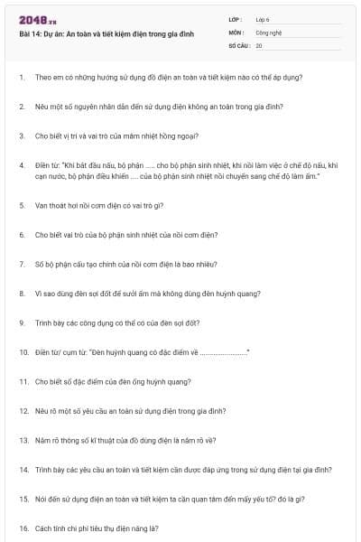 Bài 14: Dự án: An toàn và tiết kiệm điện trong gia đình