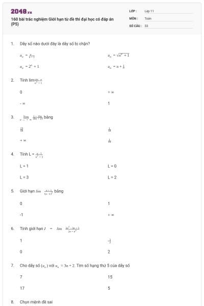 160 bài trắc nghiệm Giới hạn từ đề thi đại học có đáp án (P5)