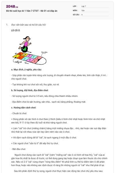 Đề thi cuối học kì 1 Văn 7 CTST - Đề 01 có đáp án