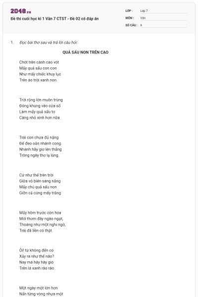 Đề thi cuối học kì 1 Văn 7 CTST - Đề 02 có đáp án