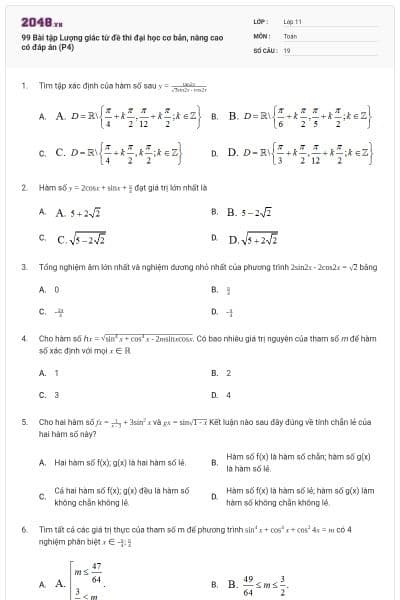 99 Bài tập Lượng giác từ đề thi đại học cơ bản, nâng cao có đáp án (P4)