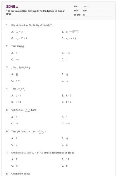 160 bài trắc nghiệm Giới hạn từ đề thi đại học có đáp án (P5)