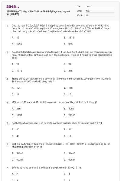 175 Bài tập Tổ Hợp - Xác Suất từ đề thi đại học cực hay có lời giải (P5)