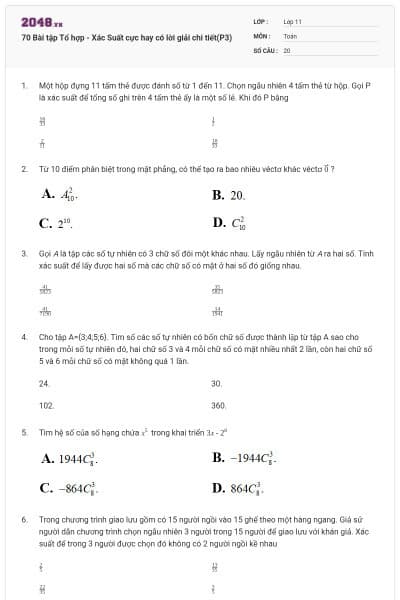 70 Bài tập Tổ hợp - Xác Suất cực hay có lời giải chi tiết(P3)