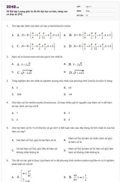 99 Bài tập Lượng giác từ đề thi đại học cơ bản, nâng cao có đáp án (P4)