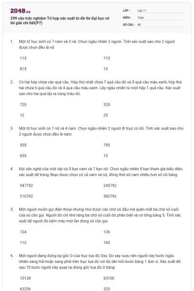 299 câu trắc nghiệm Tổ hợp xác suất từ đề thi đại học có lời giải chi tiết(P7)