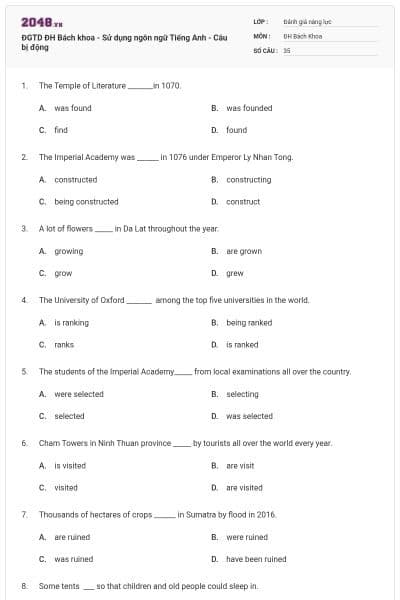 ĐGTD ĐH Bách khoa - Sử dụng ngôn ngữ Tiếng Anh - Câu bị động
