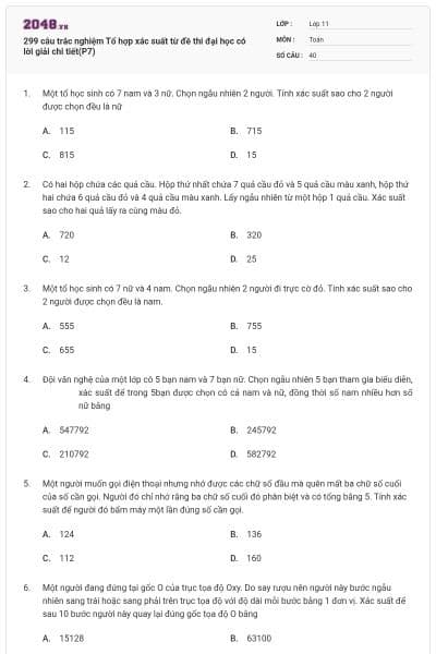 299 câu trắc nghiệm Tổ hợp xác suất từ đề thi đại học có lời giải chi tiết(P7)