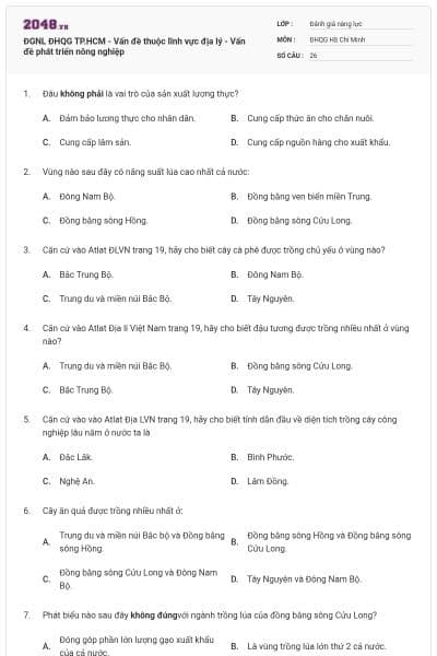 ĐGNL ĐHQG TP.HCM - Vấn đề thuộc lĩnh vực địa lý - Vấn đề phát triển nông nghiệp