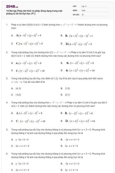 18 Bài tập Phép dời hình và phép đồng dạng trong mặt phẳng từ đề thi Đại Học (P1)