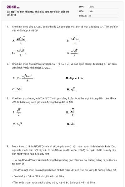 Bài tập Thể tích khối trụ, khối cầu cực hay có lời giải chi tiết (P1)