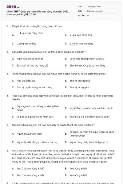 Đề thi THPT Quốc gia môn Giáo dục công dân năm 2022 chọn lọc, có lời giải (20 đề)