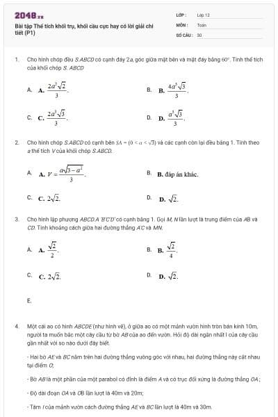 Bài tập Thể tích khối trụ, khối cầu cực hay có lời giải chi tiết (P1)