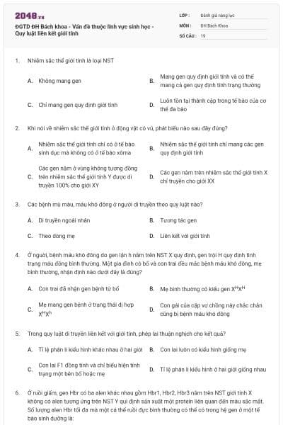 ĐGTD ĐH Bách khoa - Vấn đề thuộc lĩnh vực sinh học - Quy luật liên kết giới tính