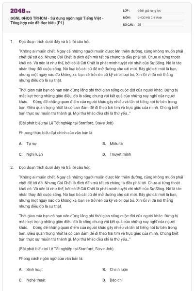 ĐGNL ĐHQG TP.HCM - Sử dụng ngôn ngữ Tiếng Việt - Tổng hợp các đề đọc hiểu (P1)