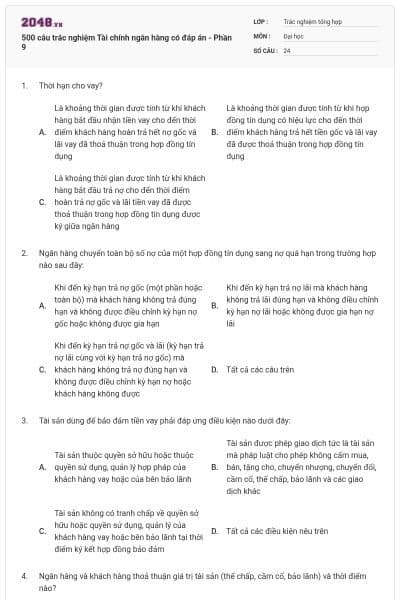500 câu trắc nghiệm Tài chính ngân hàng có đáp án - Phần 9