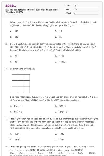 299 câu trắc nghiệm Tổ hợp xác suất từ đề thi đại học có lời giải chi tiết(P8)