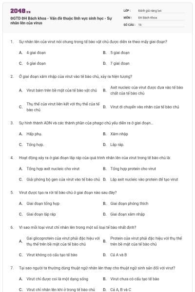 ĐGTD ĐH Bách khoa - Vấn đề thuộc lĩnh vực sinh học - Sự nhân lên của virus