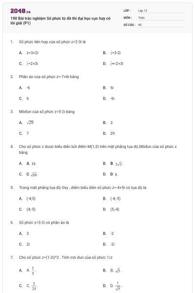 190 Bài trắc nghiệm Số phức từ đề thi đại học cực hay có lời giải (P1)