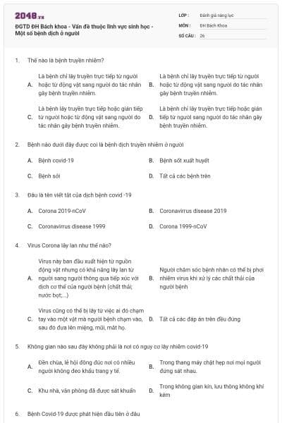 ĐGTD ĐH Bách khoa - Vấn đề thuộc lĩnh vực sinh học - Một số bệnh dịch ở người